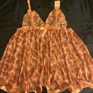 SPREE INTIMATES Babydoll 2 Piece Set Lingerie Women's Plus NWT Peach Floral